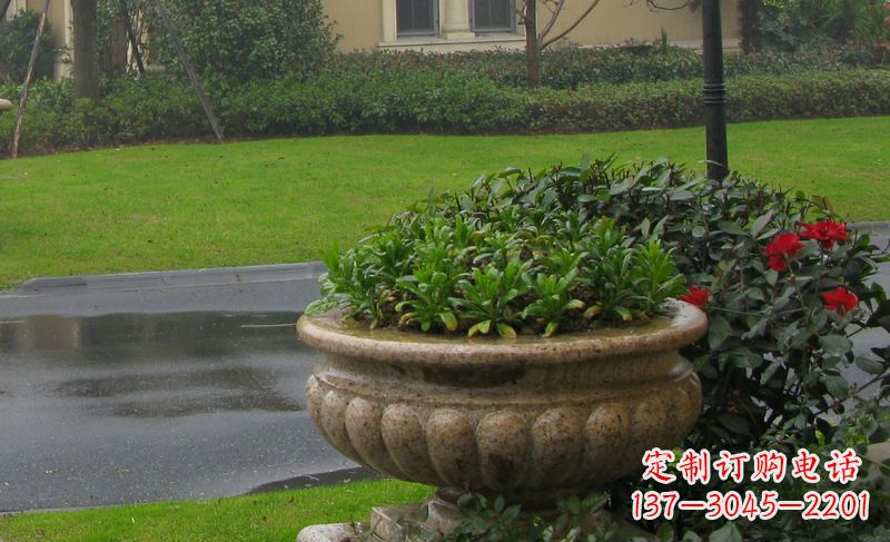 宁夏别墅景观大理石花盆石雕 (4)