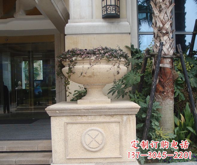 宁夏别墅景观大理石花盆石雕 (6)