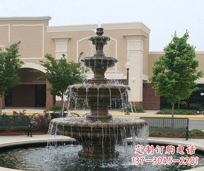 宁夏别墅景观石雕多层喷泉雕塑 (3)