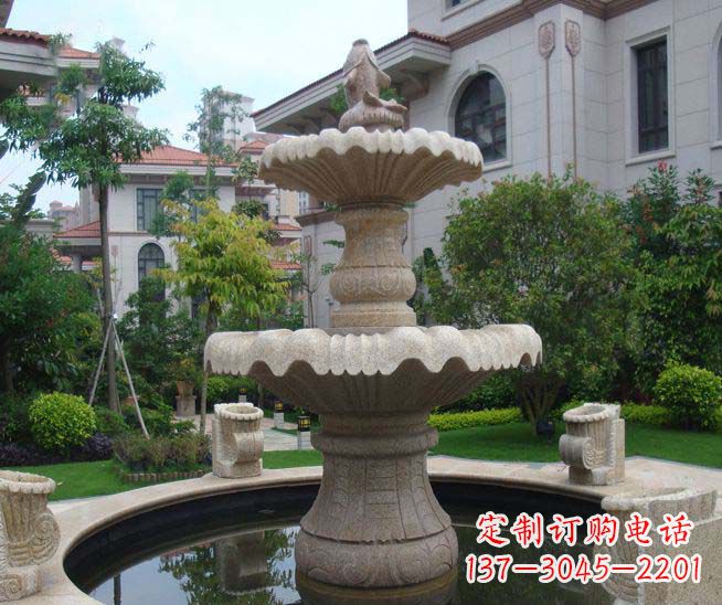 宁夏别墅景观石雕多层喷泉雕塑