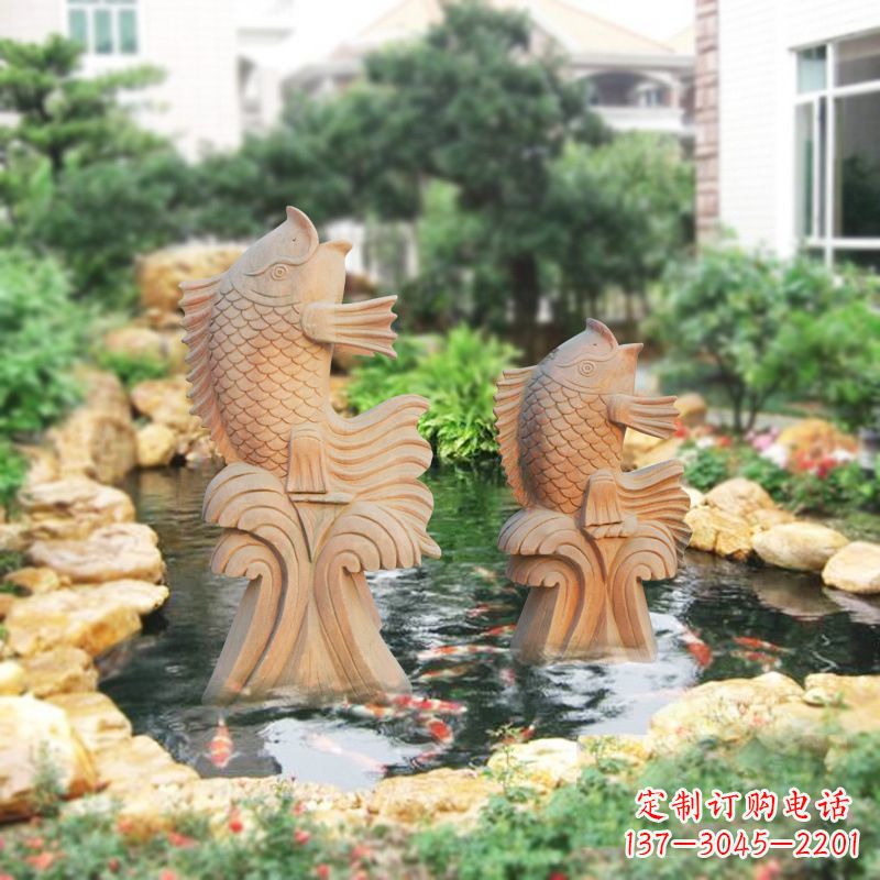 宁夏别墅庭院吉祥招财石雕鱼喷泉雕塑