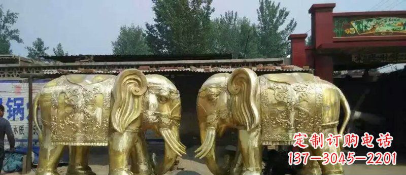 宁夏玻璃钢仿铜大象公园动物雕塑
