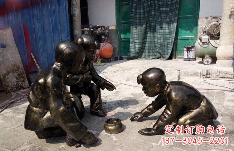 宁夏精美玻璃钢仿铜斗蛐蛐儿童雕塑