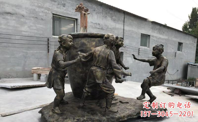 宁夏玻璃钢仿铜古代寓言故事司马光砸缸雕塑