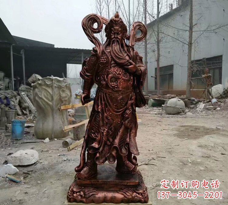 宁夏玻璃钢仿铜捋须关公雕塑