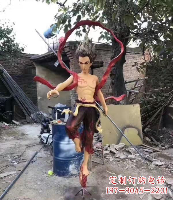 宁夏仿真玻璃钢哪吒雕塑精美绝伦