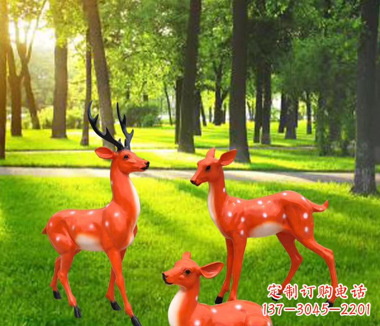 宁夏玻璃钢仿真小鹿雕塑 公园动物摆件