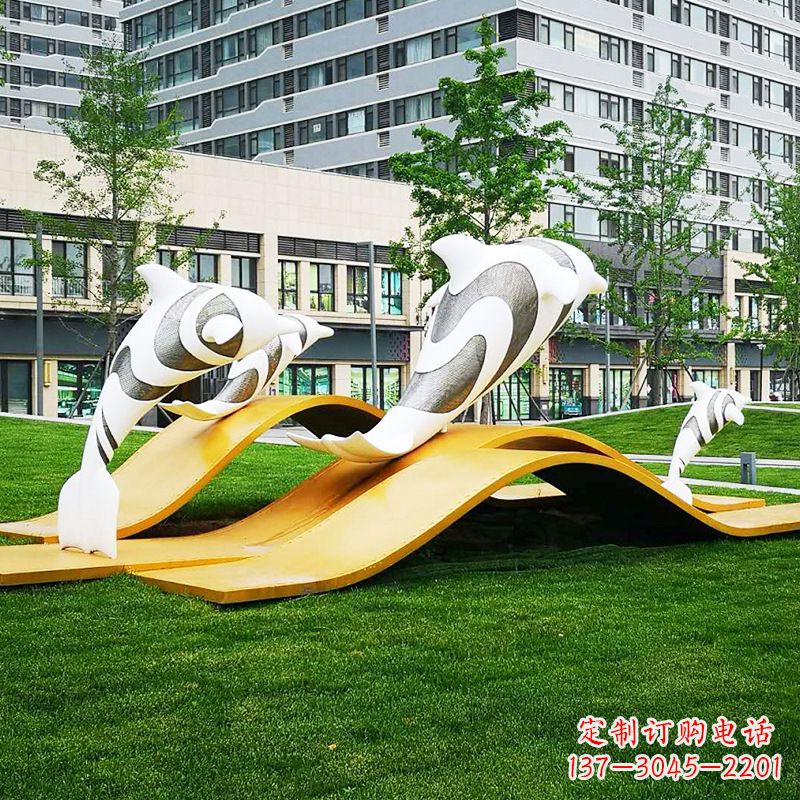 宁夏玻璃钢海豚景观雕塑精致的城市动物雕塑