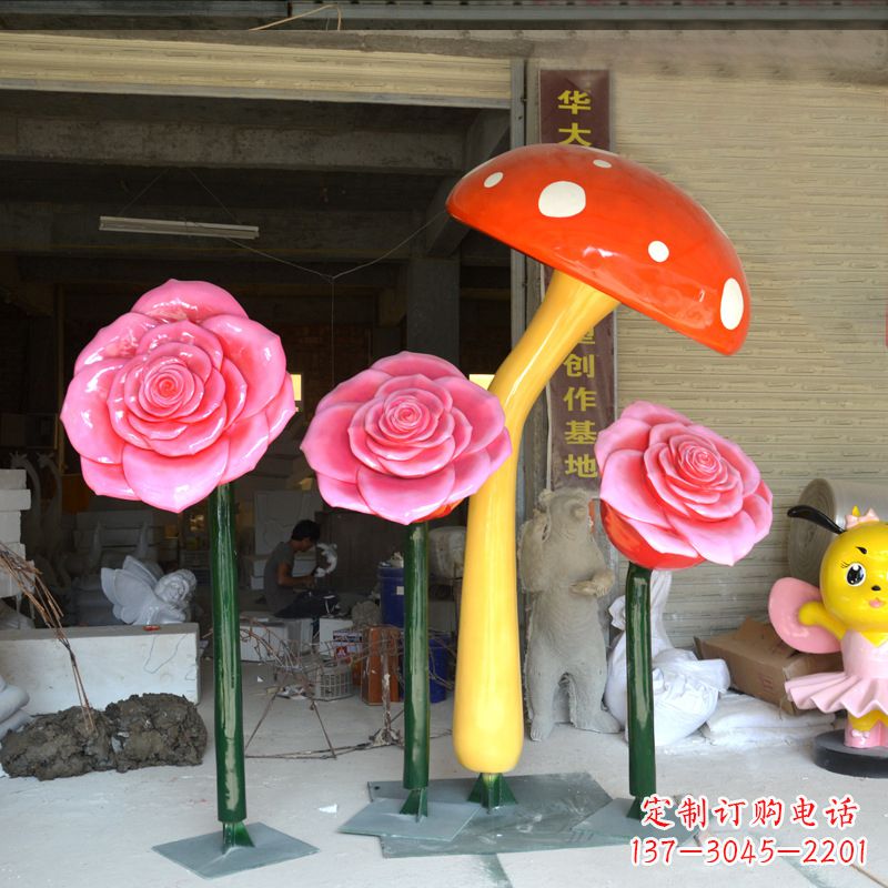 宁夏玫瑰之美玻璃钢玫瑰雕塑