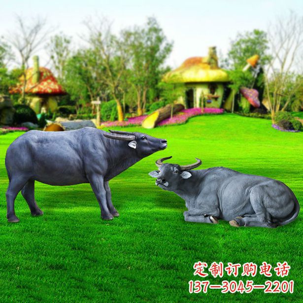 宁夏玻璃钢水牛雕塑,复古农家院情怀