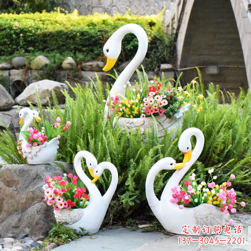 宁夏玻璃钢天鹅花盆雕塑