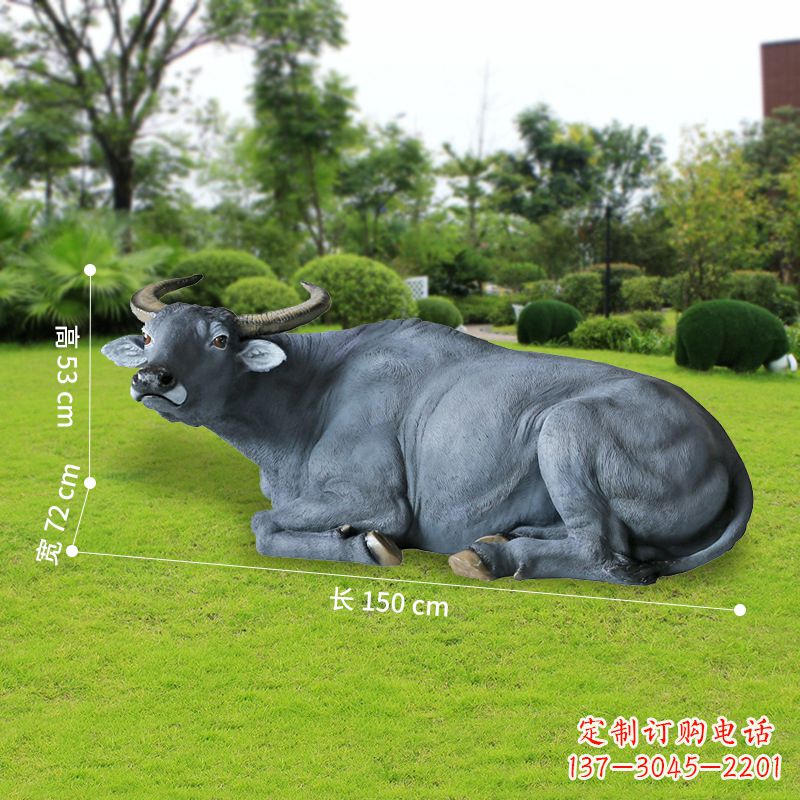 宁夏玻璃钢卧姿水牛雕塑——给人以宁静自然的感受