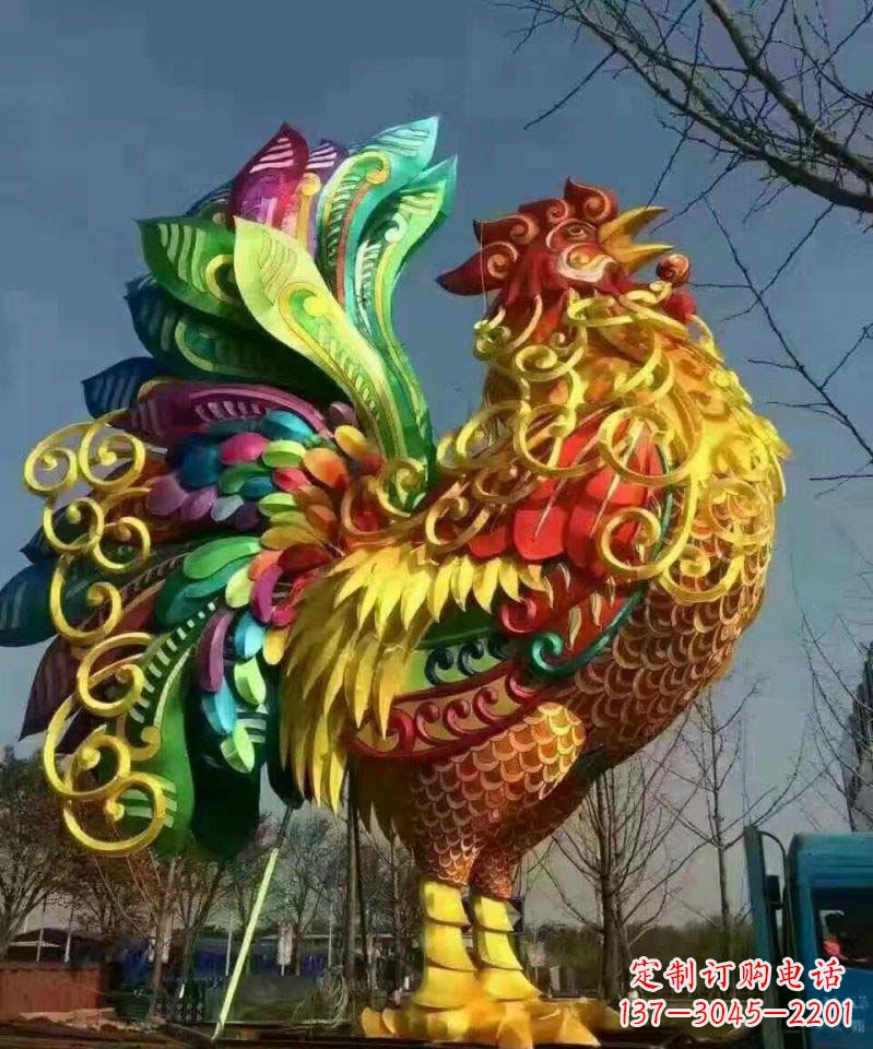 宁夏不锈钢彩色动物公鸡雕塑