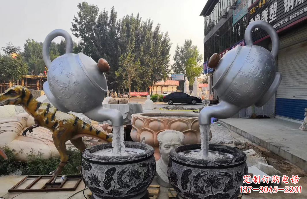 宁夏不锈钢茶壶喷泉雕塑精致而又高雅