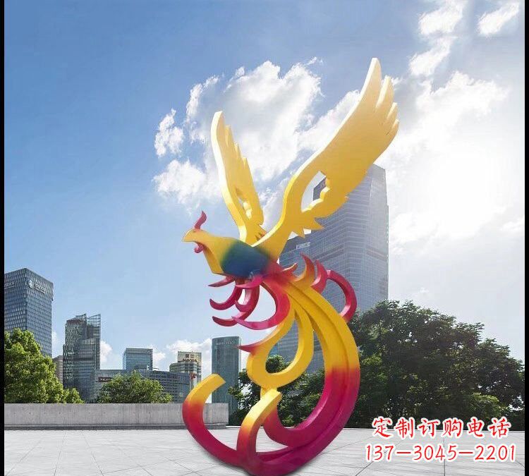 宁夏绚丽多彩的不锈钢凤凰雕塑