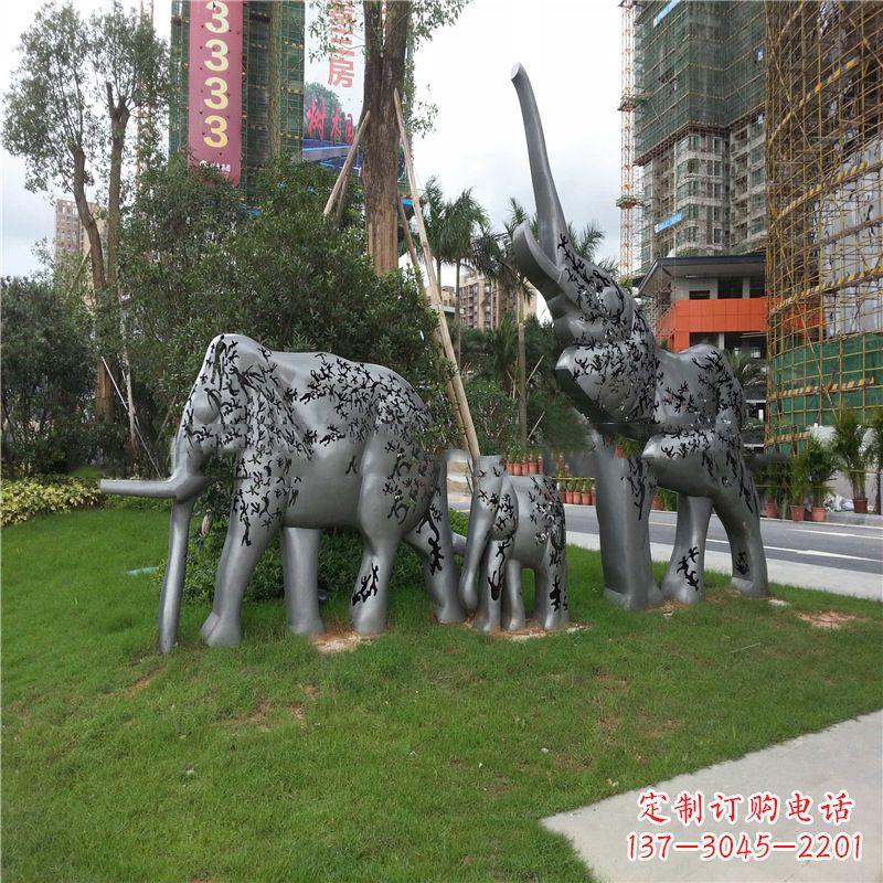 宁夏不锈钢大象雕塑小区园林的精美装饰