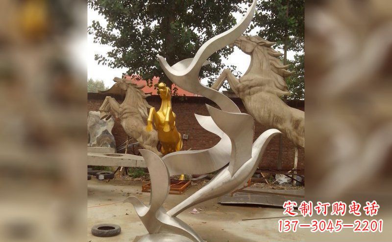 宁夏不锈钢抽象大雁鸽子雕塑 (2)