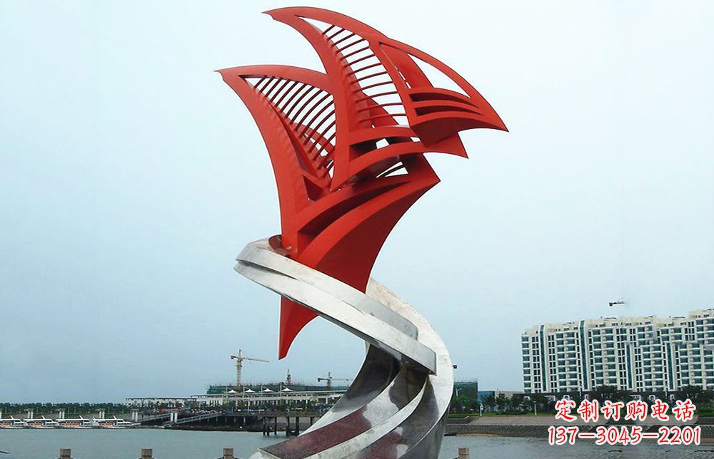 宁夏海洋之舟——不锈钢抽象帆船海边景观雕塑