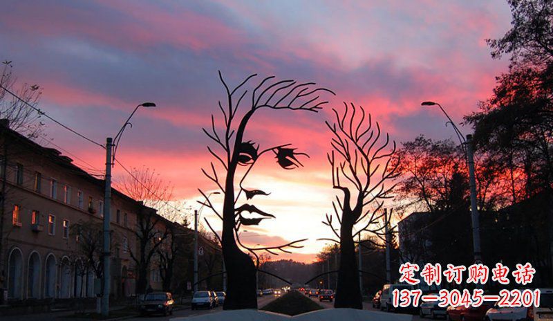 宁夏不锈钢人头雕塑点缀街边景观