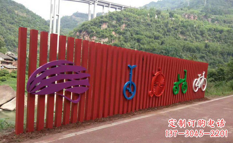宁夏不锈钢自行车雕塑点缀公园景观