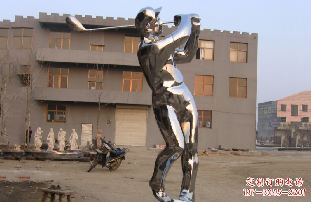 宁夏不锈钢打高尔夫球广场雕塑