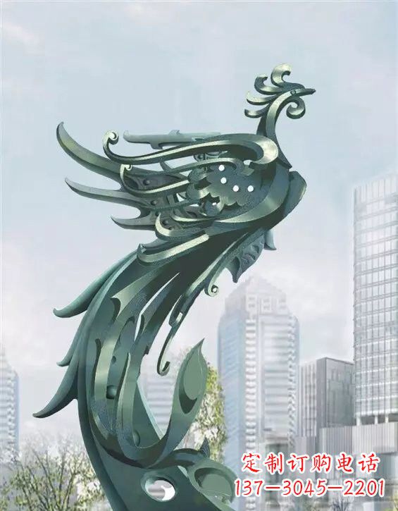 宁夏不锈钢大型凤凰雕塑美丽而神秘