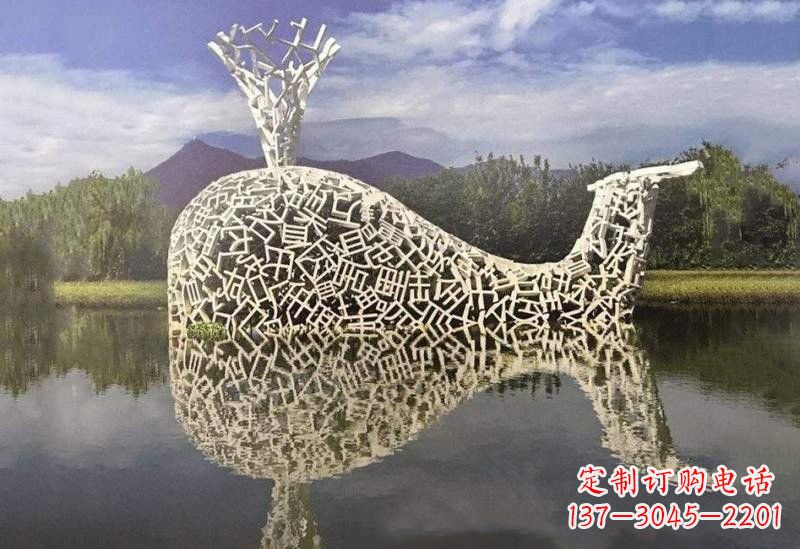 宁夏不锈钢公园大型镂空喷水鲸鱼雕塑