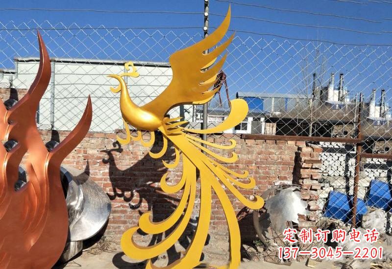 宁夏不锈钢凤凰雕塑——灿烂金色给予城市温暖