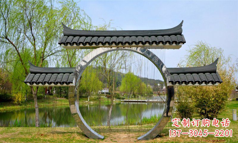 宁夏不锈钢公园月亮门雕塑传承中华文化