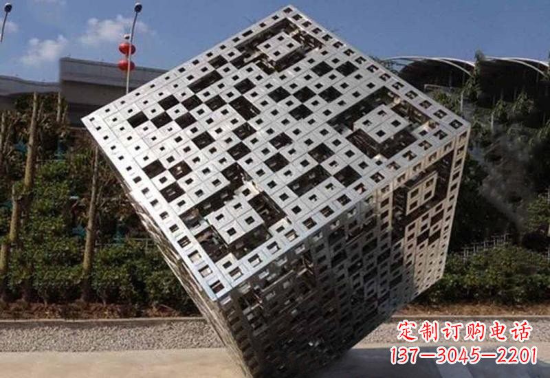 宁夏不锈钢广场抽象魔方雕塑
