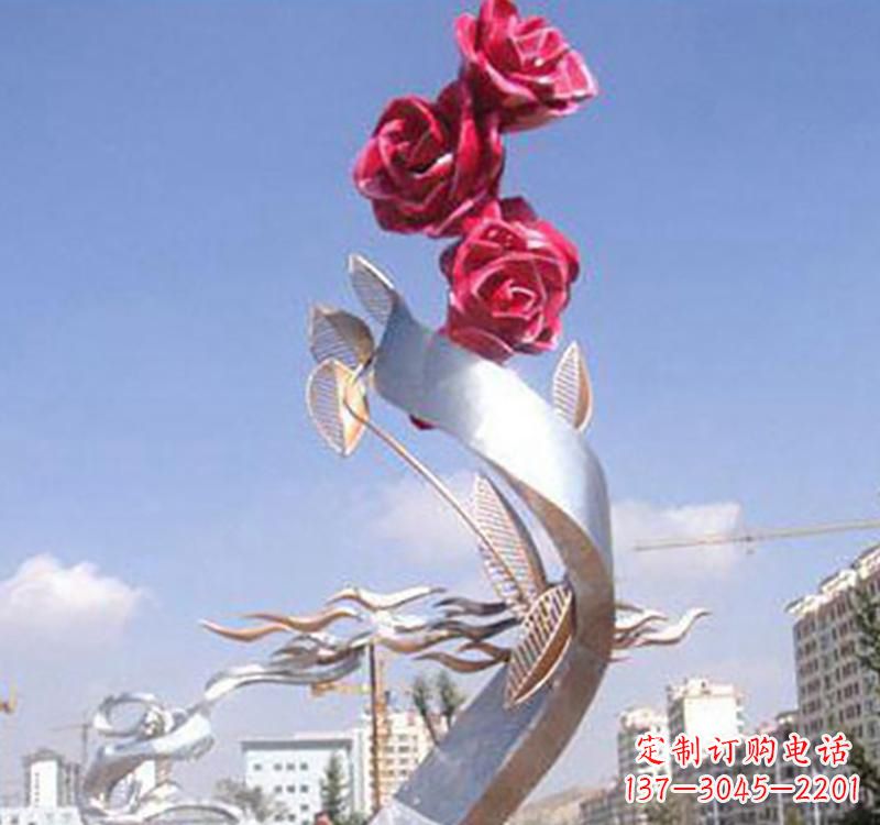 宁夏不锈钢玫瑰雕塑,点缀广场景观