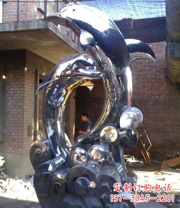 宁夏不锈钢海豚动物雕塑 (3)