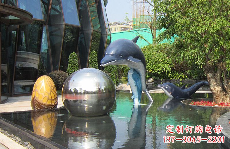 宁夏不锈钢海豚景观雕塑创造精美绝伦的企业公园