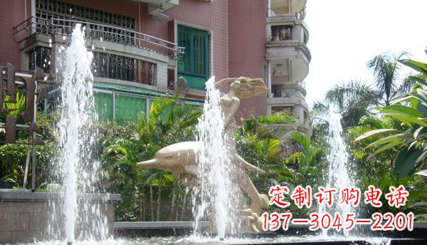 宁夏不锈钢海豚喷泉雕塑精美的海洋艺术