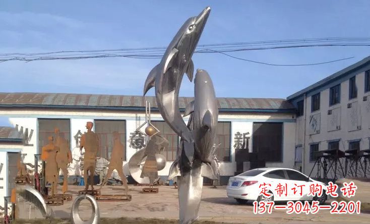 宁夏不锈钢海豚嬉戏雕塑精美的艺术视觉