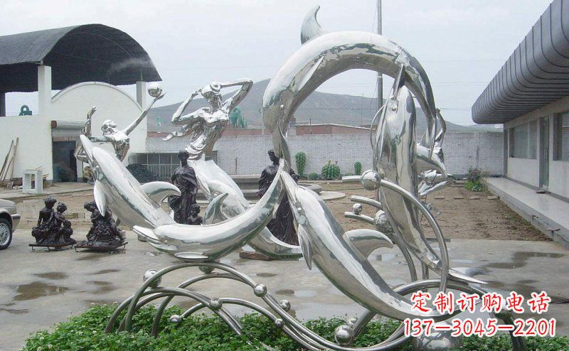 宁夏不锈钢海豚嬉戏动物雕塑