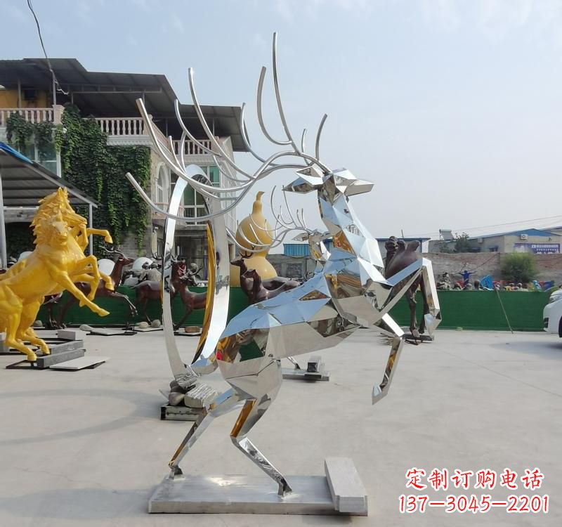 宁夏精美不锈钢镜面动物鹿雕塑