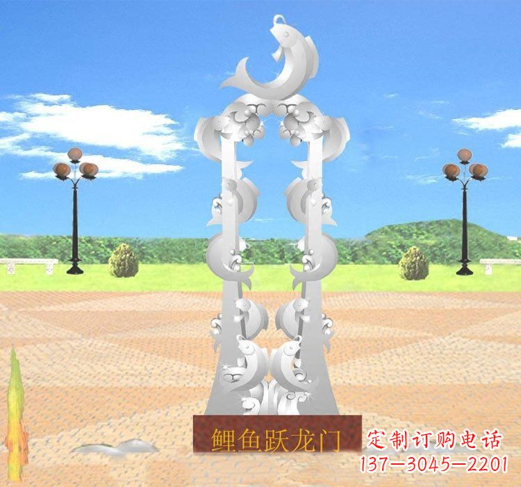 宁夏不锈钢鲤鱼跃龙门雕塑——传承传统文化的艺术瑰宝