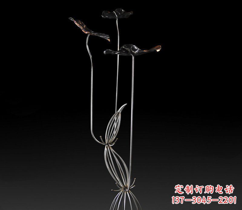 宁夏不锈钢荷叶雕塑——给大厅景观带来清新气息
