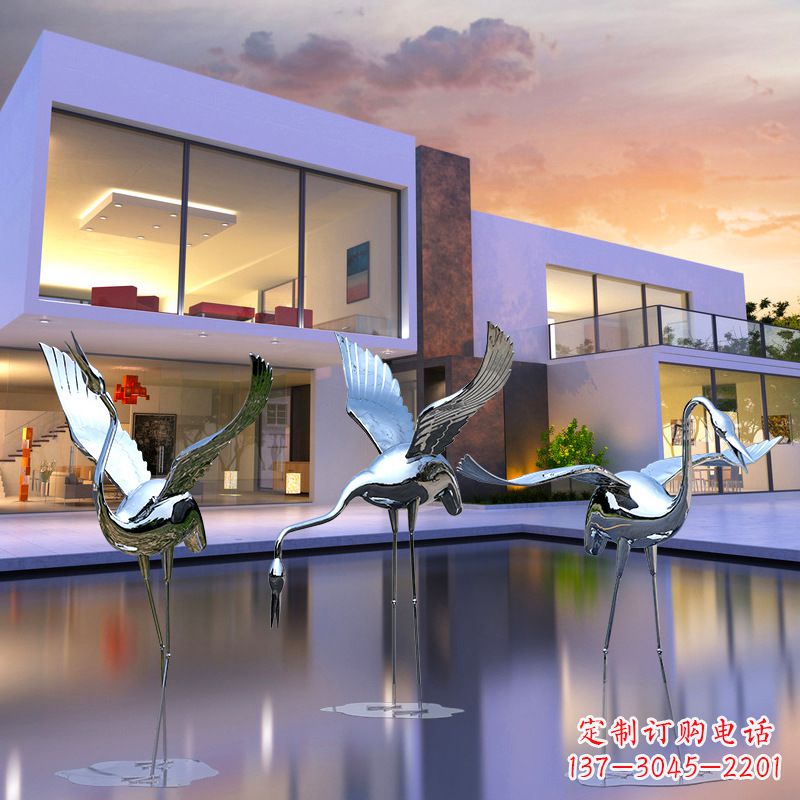 宁夏不锈钢丹顶鹤雕塑象征着美好未来