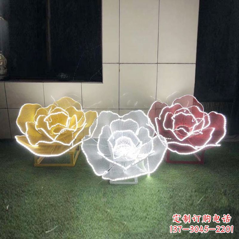 宁夏精美不锈钢玫瑰花灯光雕塑