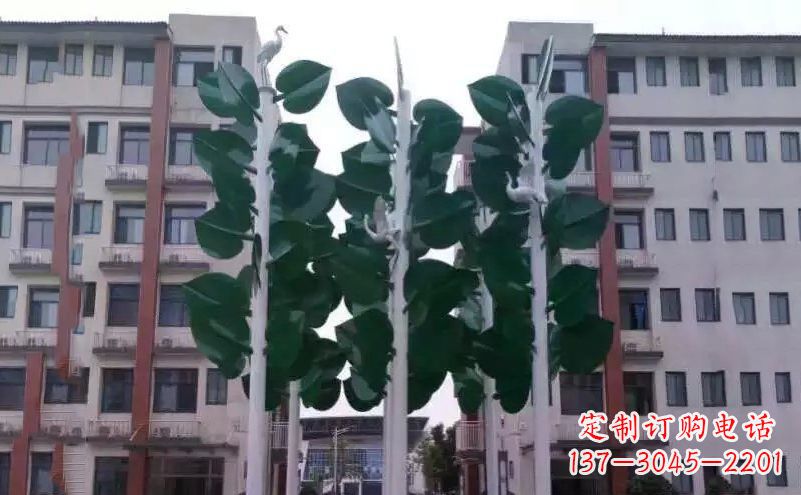 宁夏浓郁绿意,不锈钢树叶雕塑