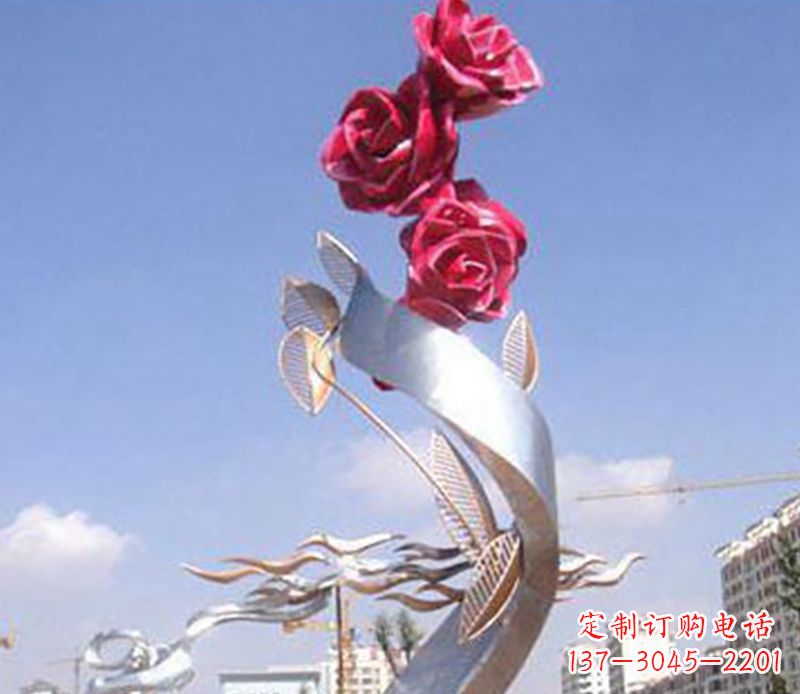 宁夏不锈钢玫瑰雕塑精美的艺术品