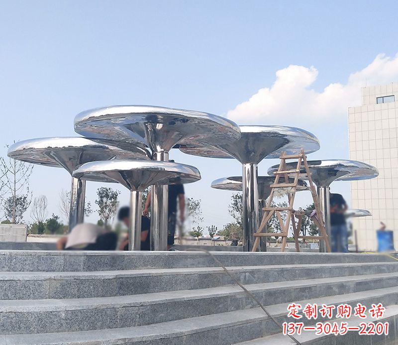 宁夏艺术精美的不锈钢蘑菇公园雕塑