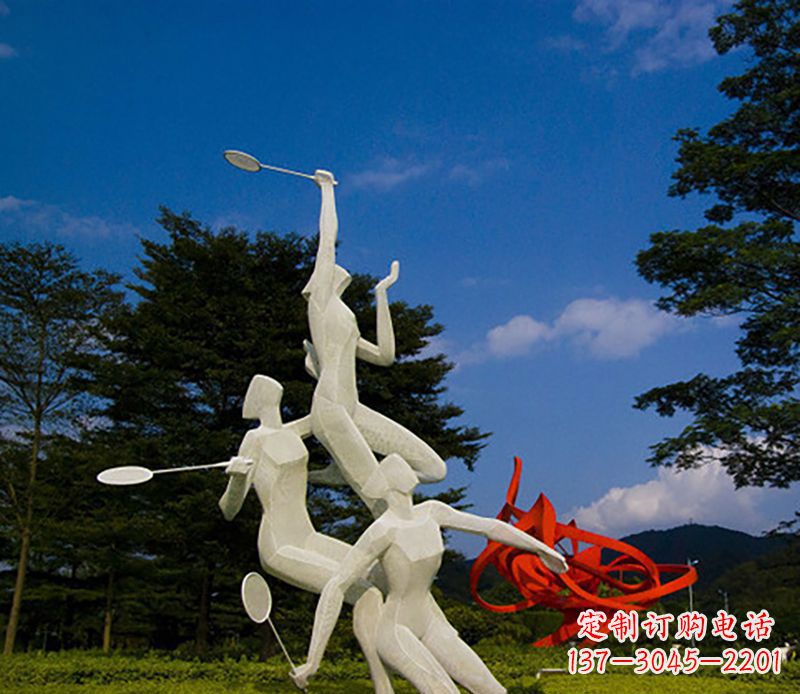 宁夏不锈钢羽毛球雕塑精美线条展现体育热情