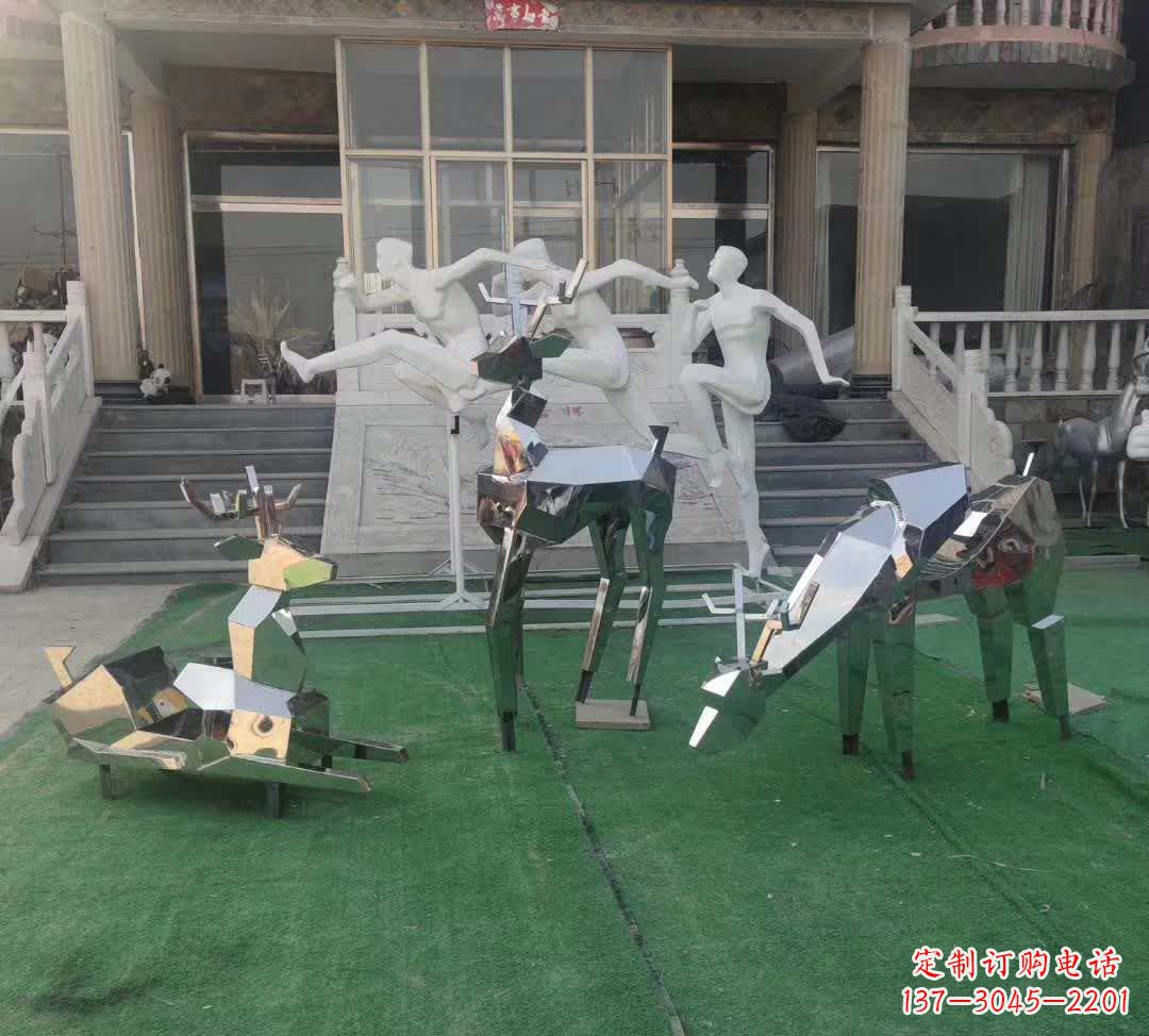 宁夏精美动物雕塑点缀不锈钢售楼部