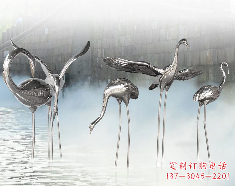 宁夏不锈钢仙鹤飞鸟雕塑传承传统文化
