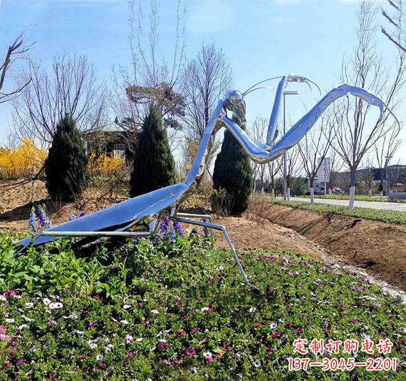 宁夏折射螳螂之美不锈钢现代动物雕塑