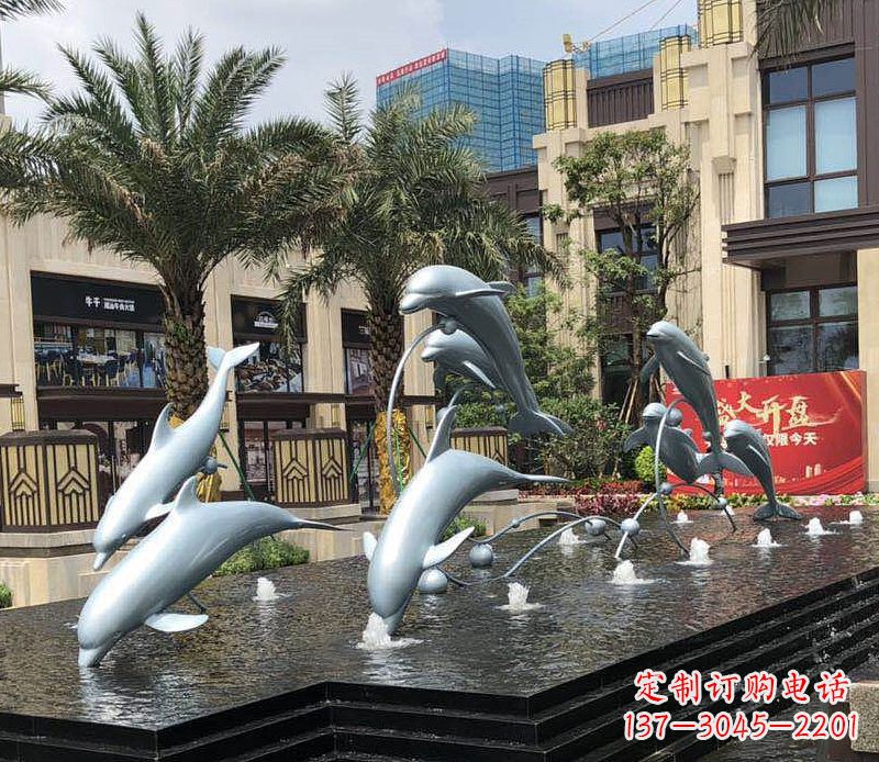 宁夏不锈钢海豚跳跃喷泉雕塑美丽的艺术装置