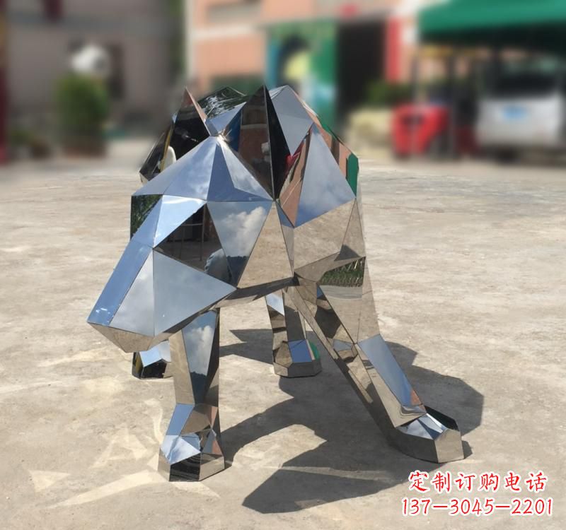 宁夏不锈钢园林动物几何狼雕塑